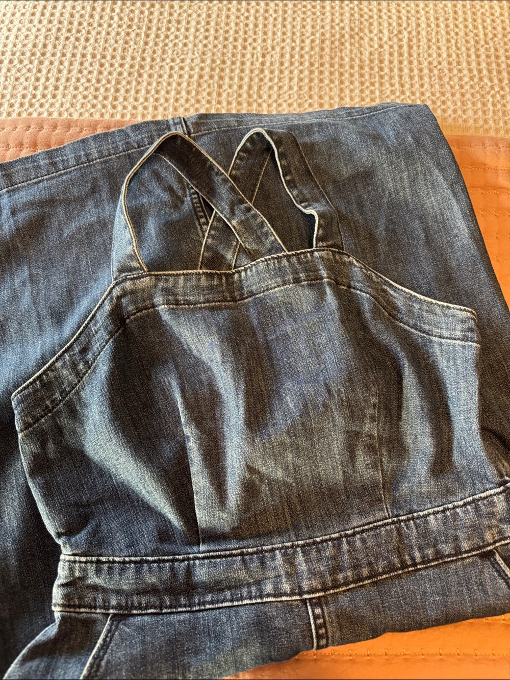 Denim Pinafore Midi Dress - Dark Blue